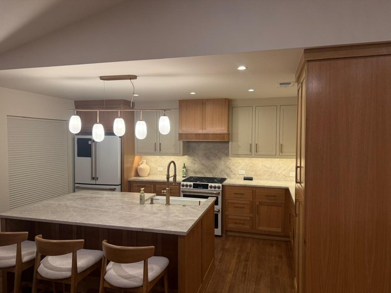 White-oak cabinetry in a finished EJ kitchen